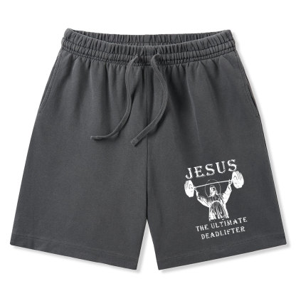 Jesus The Ultimate Deadlifter Christian Washed Shorts