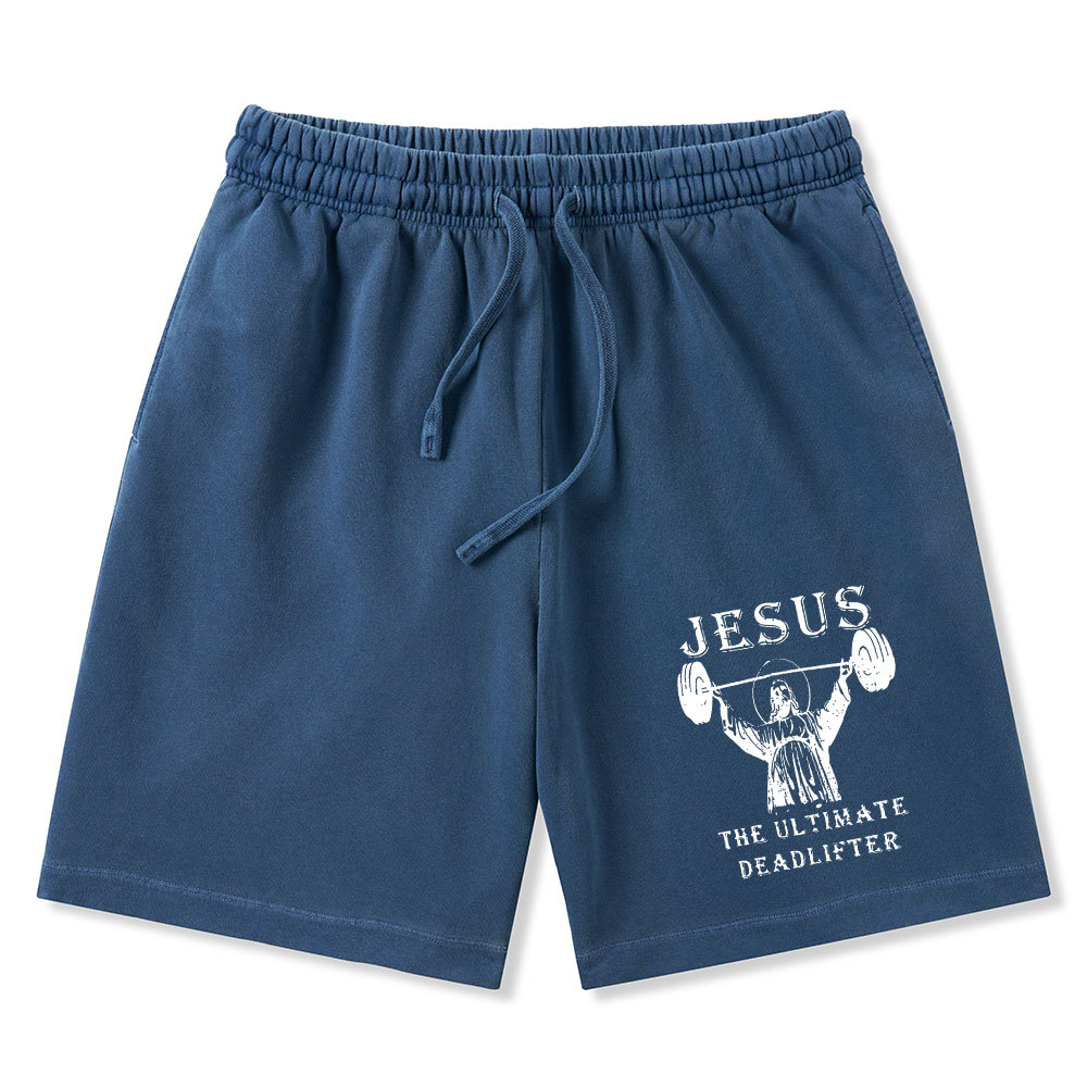 Jesus The Ultimate Deadlifter Christian Washed Shorts