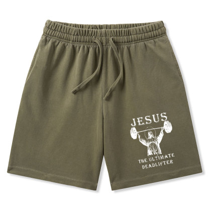 Jesus The Ultimate Deadlifter Christian Washed Shorts