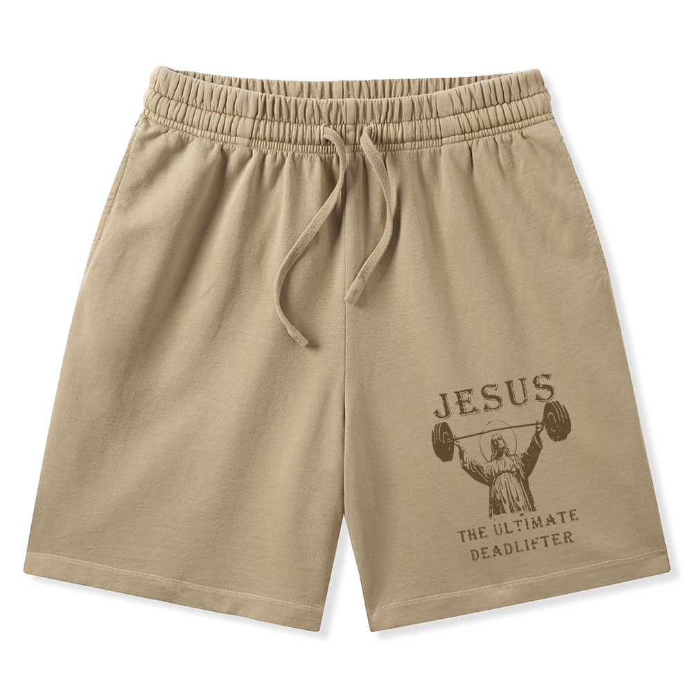 Jesus The Ultimate Deadlifter Christian Washed Shorts