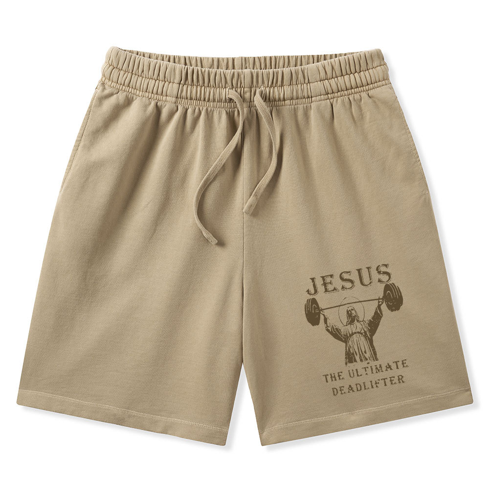 Jesus The Ultimate Deadlifter Christian Washed Shorts