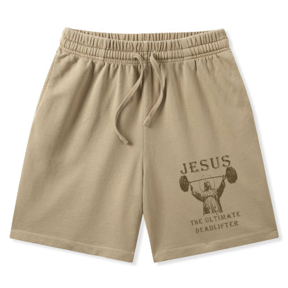 Jesus The Ultimate Deadlifter Christian Washed Shorts