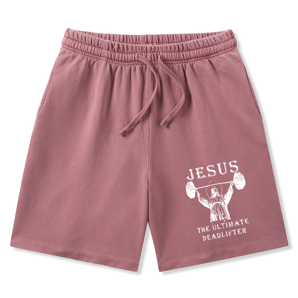 Jesus The Ultimate Deadlifter Christian Washed Shorts