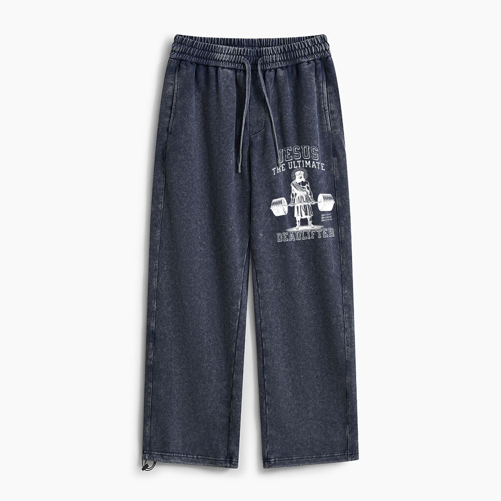 Jesus The Ultimate Deadlifter Christian Washed Sweatpants