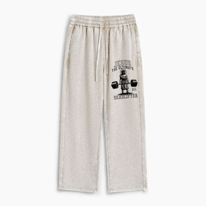 Jesus The Ultimate Deadlifter Christian Washed Sweatpants