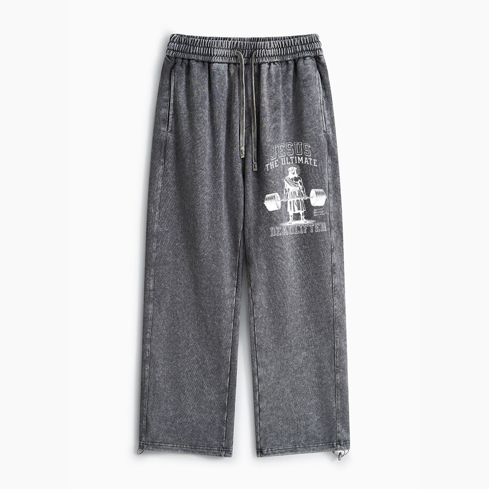 Jesus The Ultimate Deadlifter Christian Washed Sweatpants