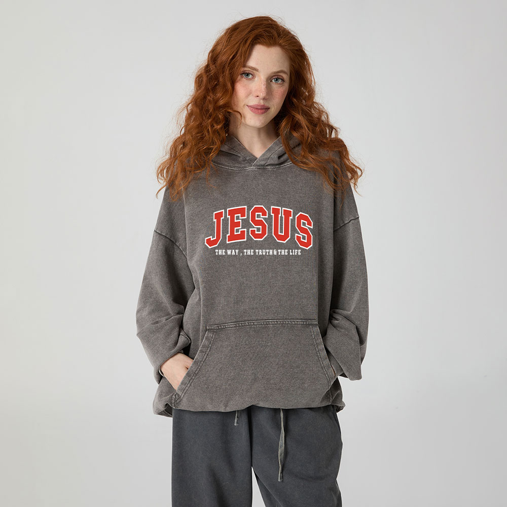 Jesus The Way The Truth And The Life Christian Washed Hoodie
