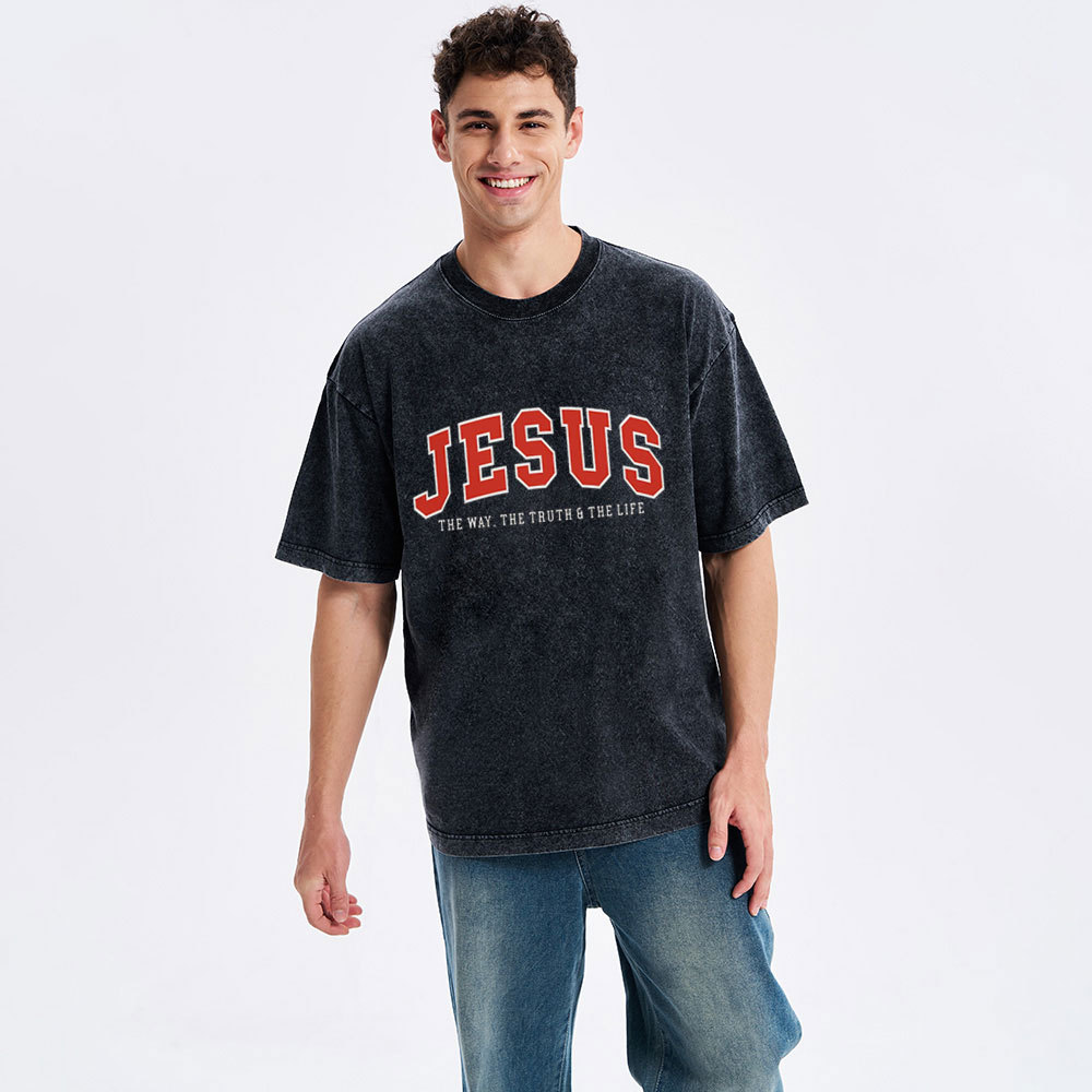 Jesus The Way The Truth And The Life Christian Washed T-Shirt