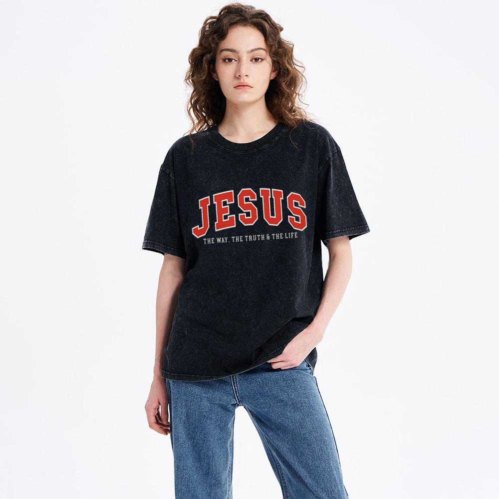Jesus The Way The Truth And The Life Christian Washed T-Shirt