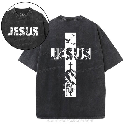 Jesus The Way The Truth And The Life Christian Washed T-Shirt