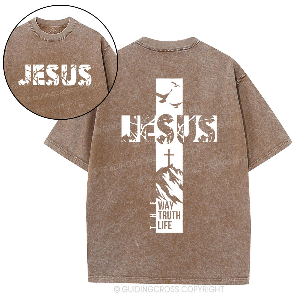 Jesus The Way The Truth And The Life Christian Washed T-Shirt