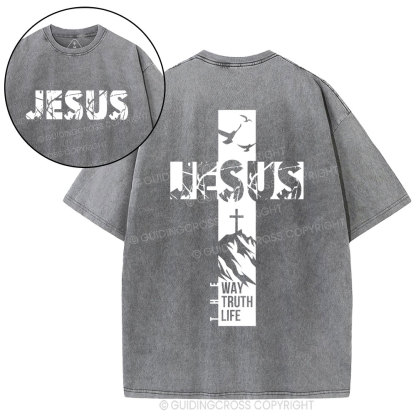 Jesus The Way The Truth And The Life Christian Washed T-Shirt