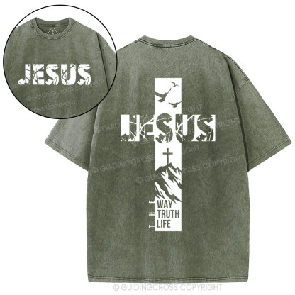 Jesus The Way The Truth And The Life Christian Washed T-Shirt