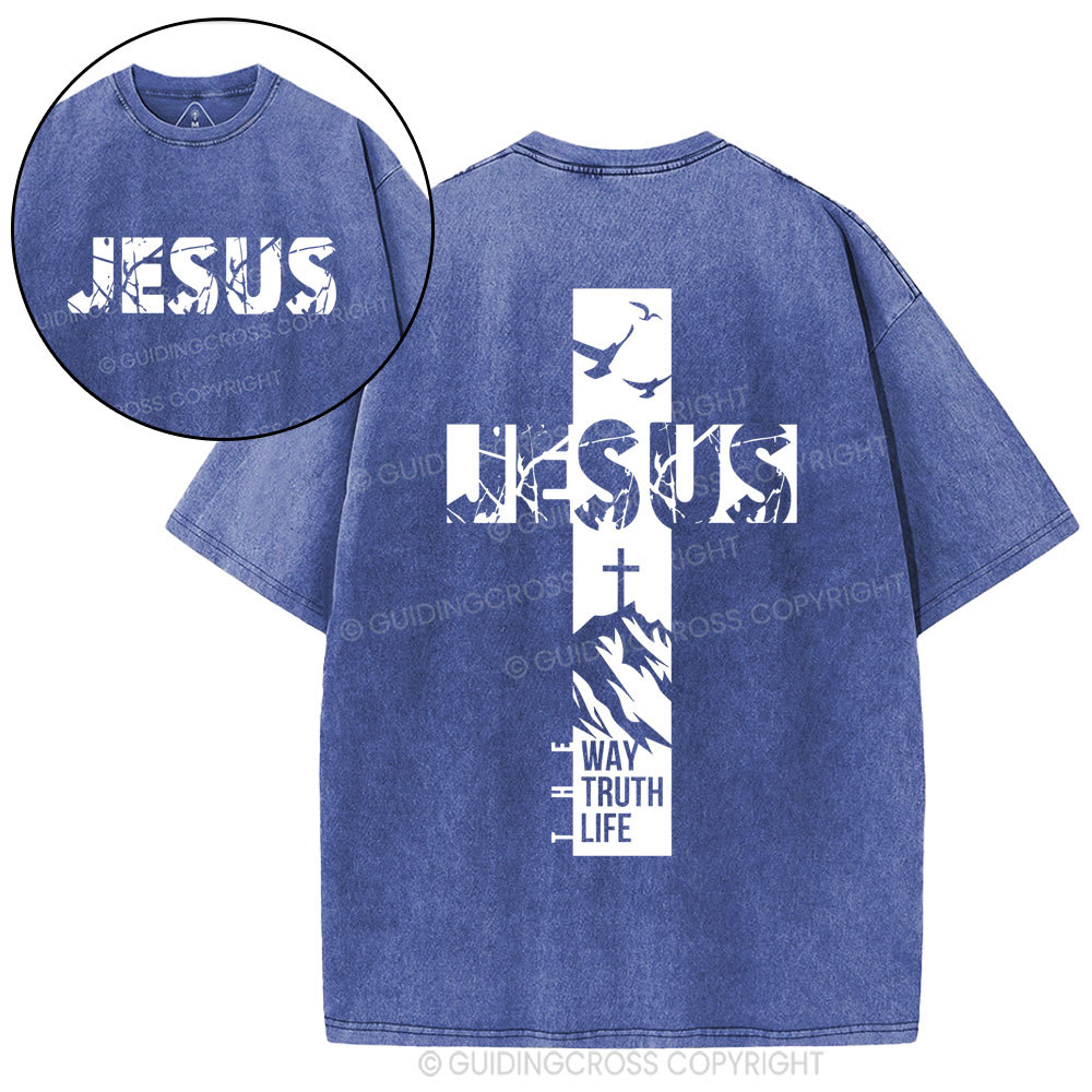 Jesus The Way The Truth And The Life Christian Washed T-Shirt