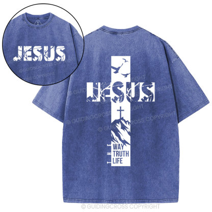 Jesus The Way The Truth And The Life Christian Washed T-Shirt