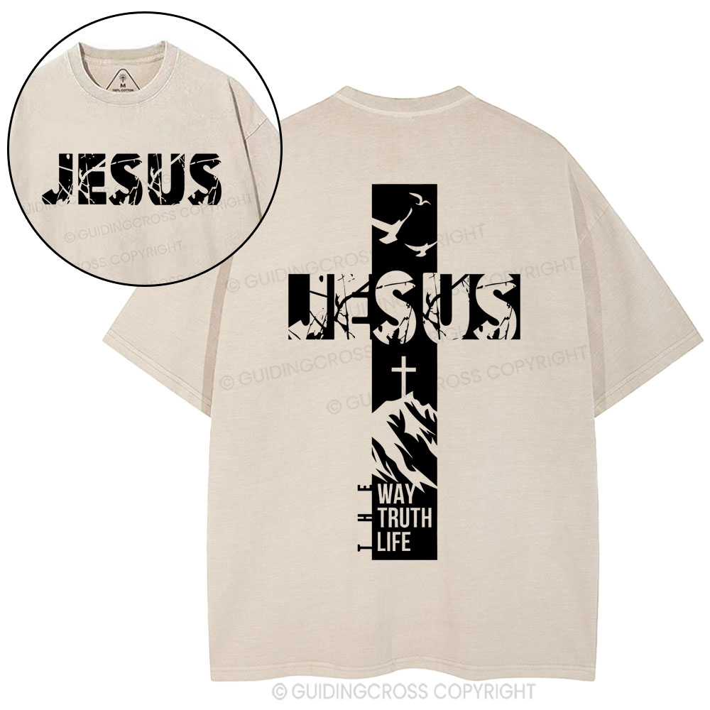 Jesus The Way The Truth And The Life Christian Washed T-Shirt
