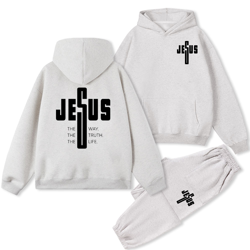Jesus The Way The Truth Christian Fleece Hoodie Set