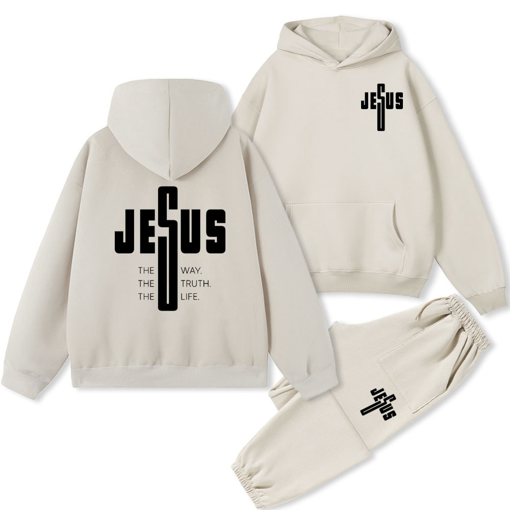Jesus The Way The Truth Christian Fleece Hoodie Set