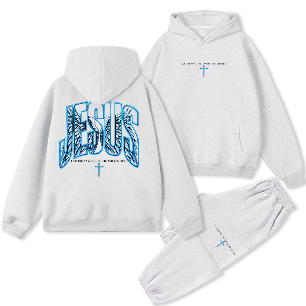 Jesus The Way The Truth The Life Christian Premium Fleece Hoodie Set 