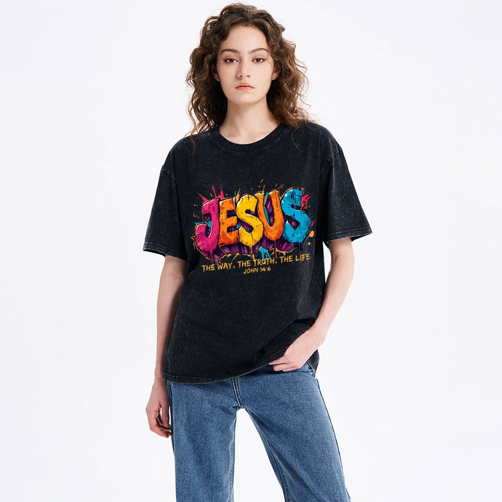 Jesus The Way The Truth The Life Christian Washed T-Shirt