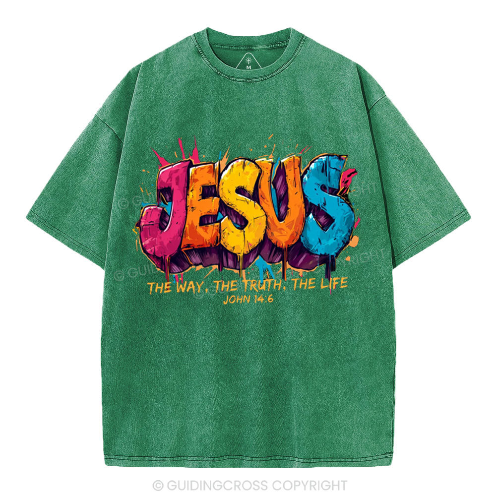 Jesus The Way The Truth The Life Christian Washed T-Shirt