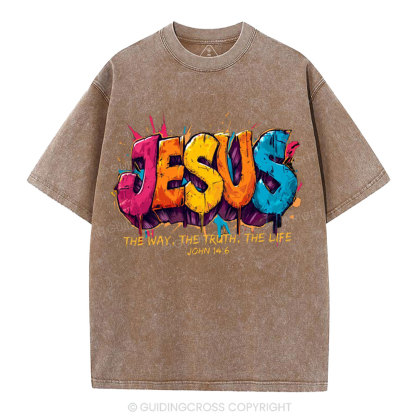 Jesus The Way The Truth The Life Christian Washed T-Shirt
