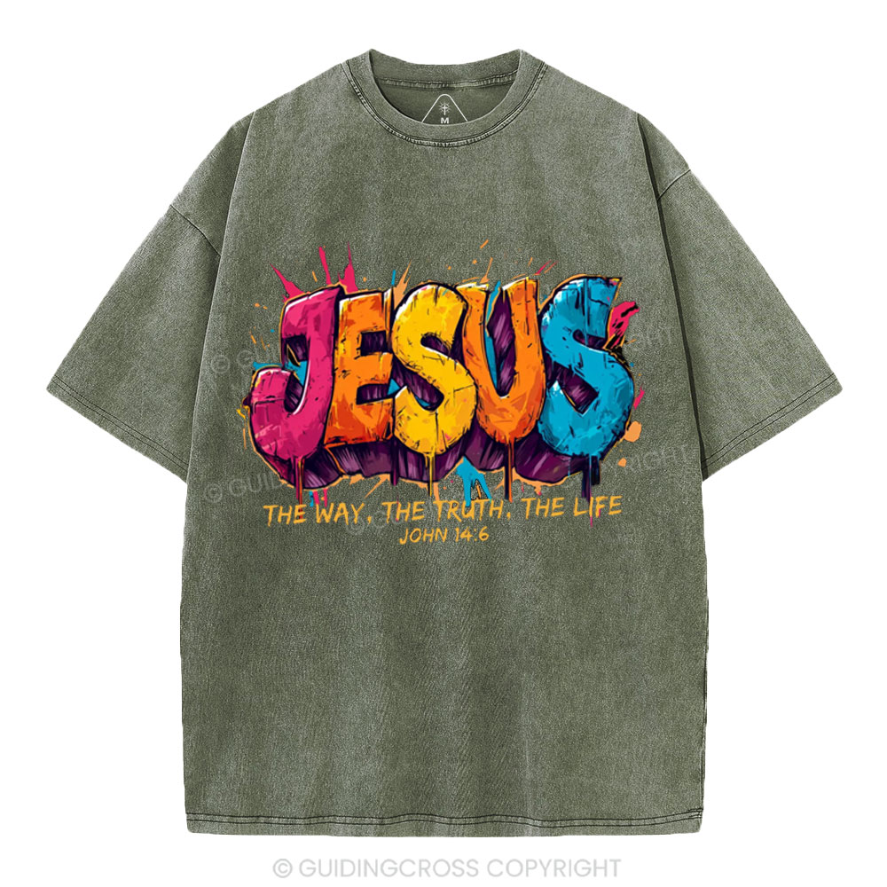 Jesus The Way The Truth The Life Christian Washed T-Shirt