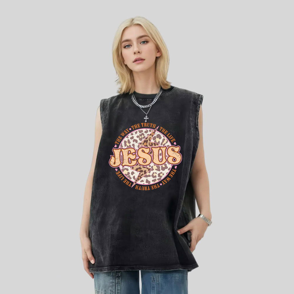 Jesus The Way The Truth The Life Christian Washed Tank Top