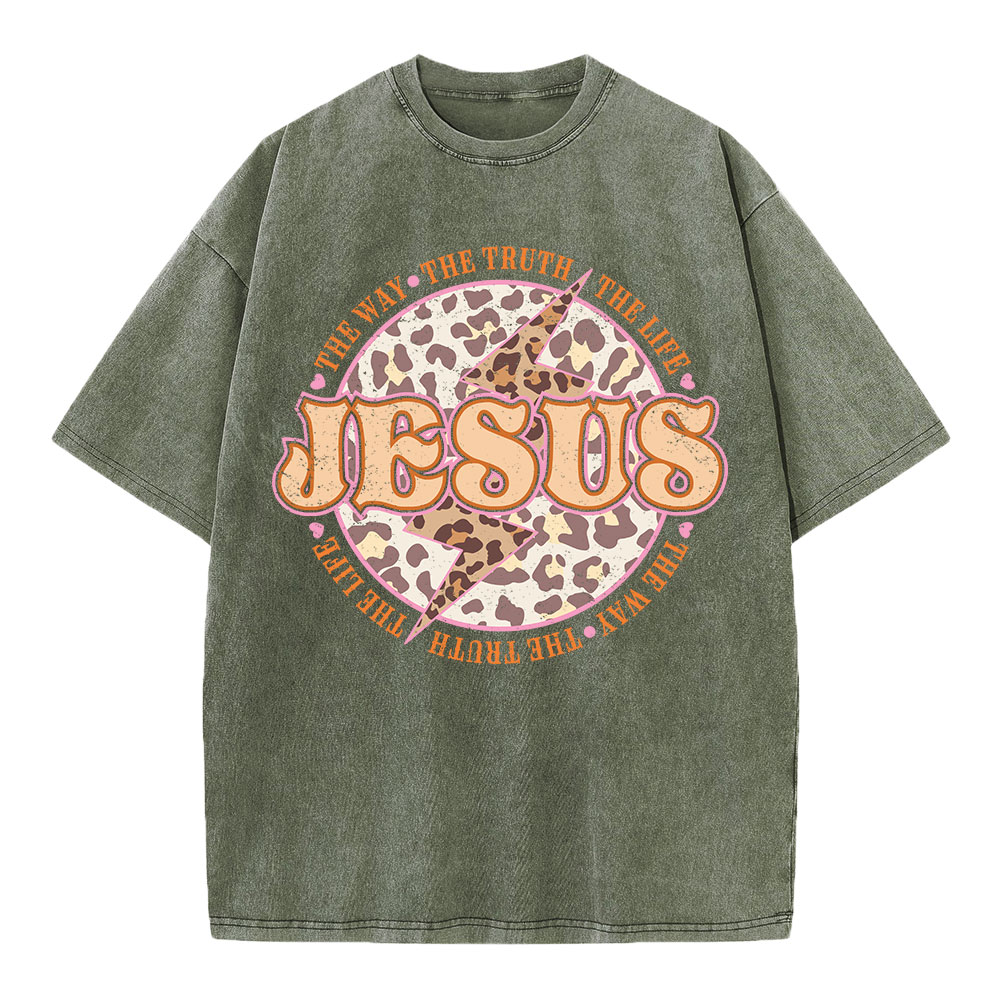 Jesus The Way The Truth The Life Chrsitian Washed T-Shirt