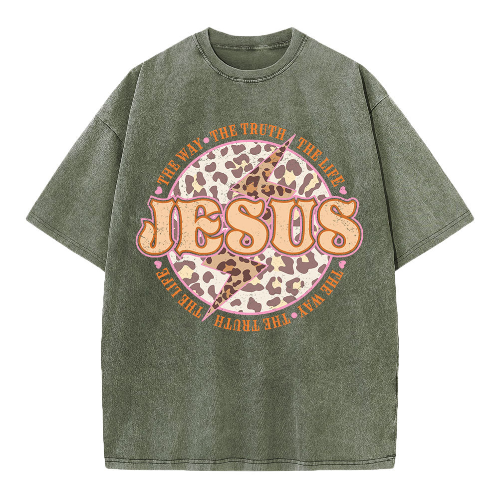 Jesus The Way The Truth The Life Chrsitian Washed T-Shirt
