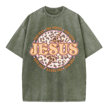 Jesus The Way The Truth The Life Chrsitian Washed T-Shirt