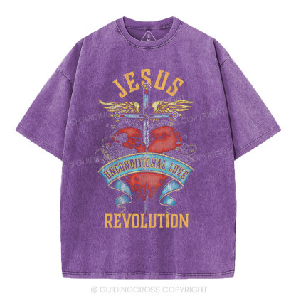 Jesus Unconditional Love Revolution Christian Washed T-Shirt