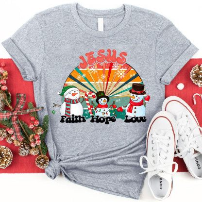 Jesus With Snowman Christian Christmas  T-Shirt
