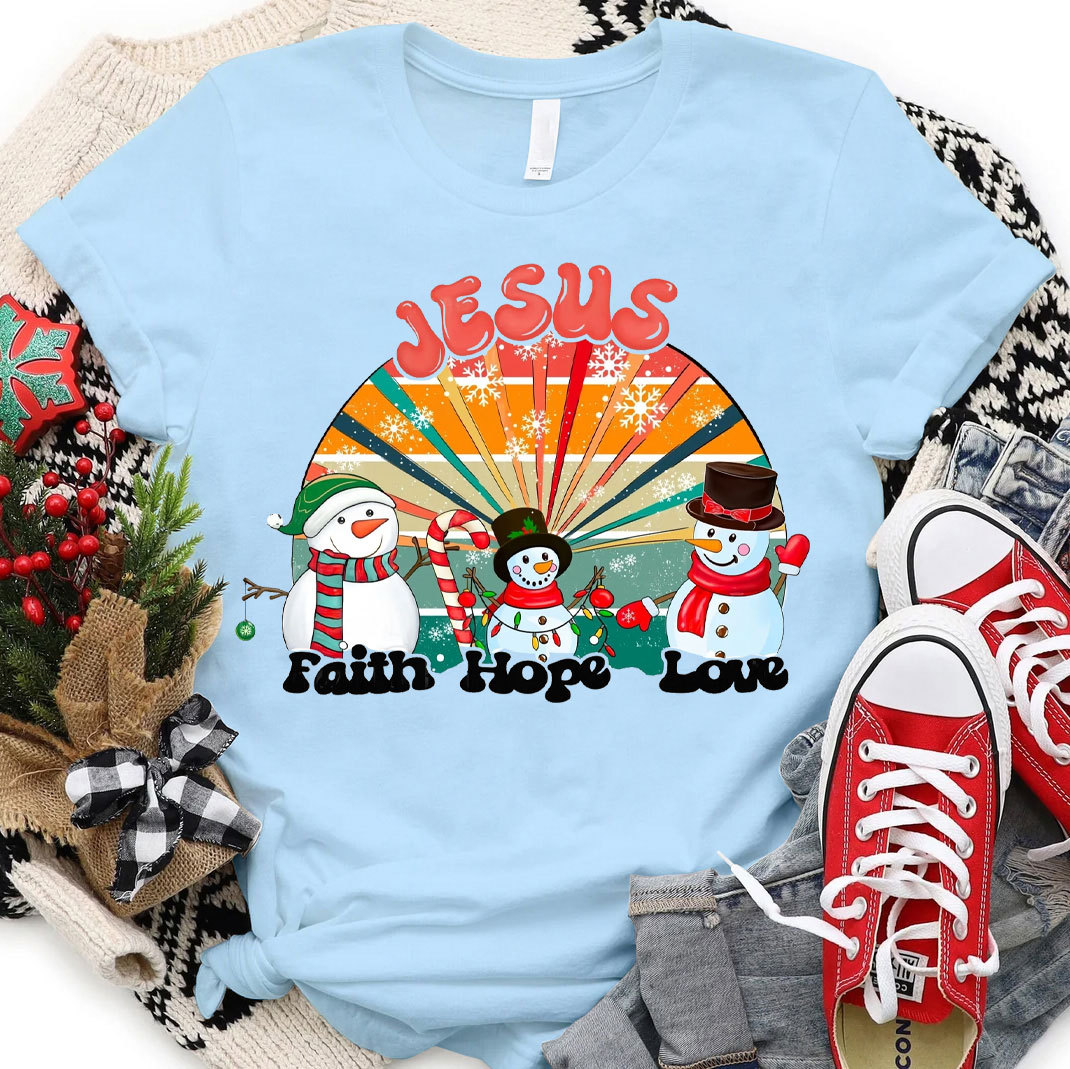 Jesus With Snowman Christian Christmas  T-Shirt