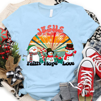 Jesus With Snowman Christian Christmas  T-Shirt