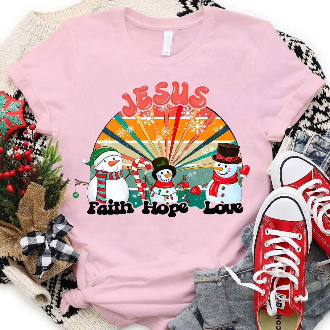 Jesus With Snowman Christian Christmas  T-Shirt