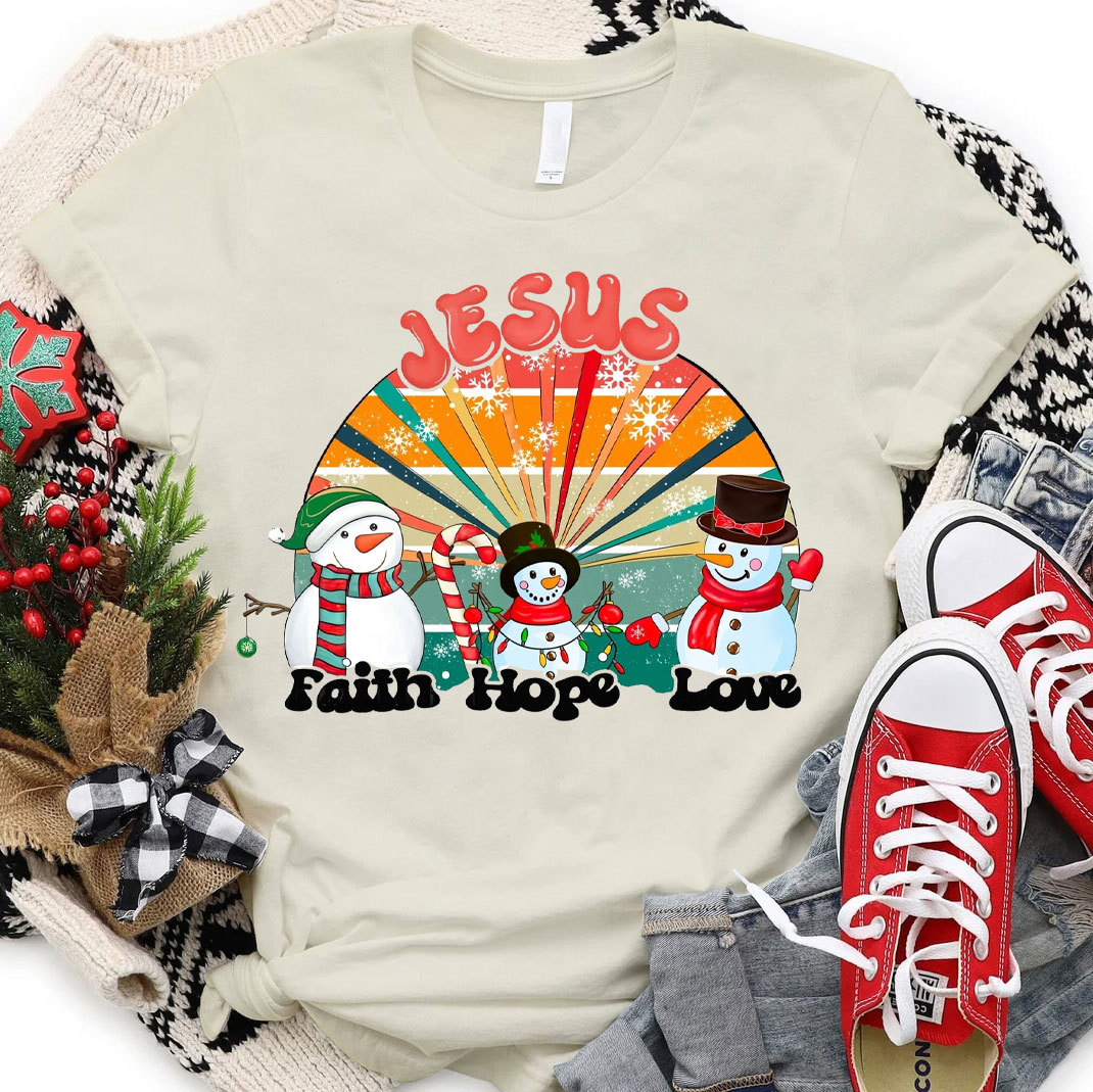 Jesus With Snowman Christian Christmas  T-Shirt