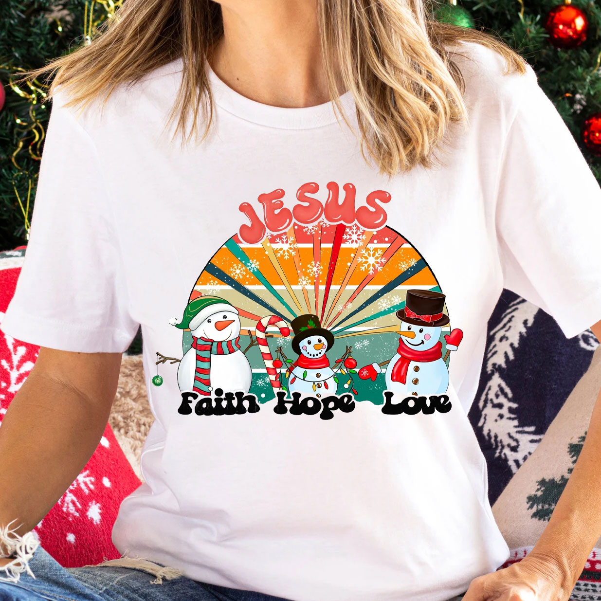 Jesus With Snowman Christian Christmas  T-Shirt