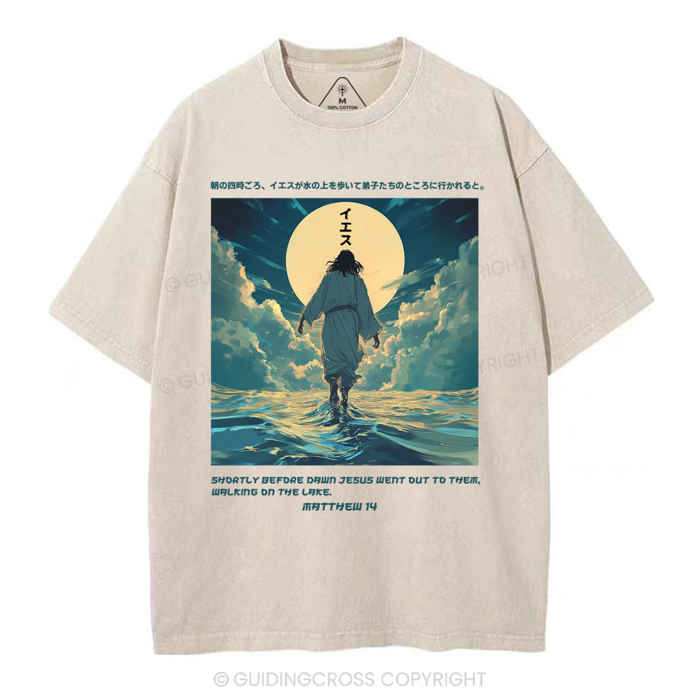Jesus Walking on Water Chirstian Washed T-shirt