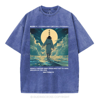 Jesus Walking on Water Chirstian Washed T-shirt