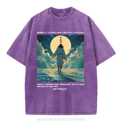 Jesus Walking on Water Chirstian Washed T-shirt