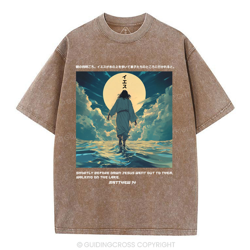 Jesus Walking on Water Chirstian Washed T-shirt