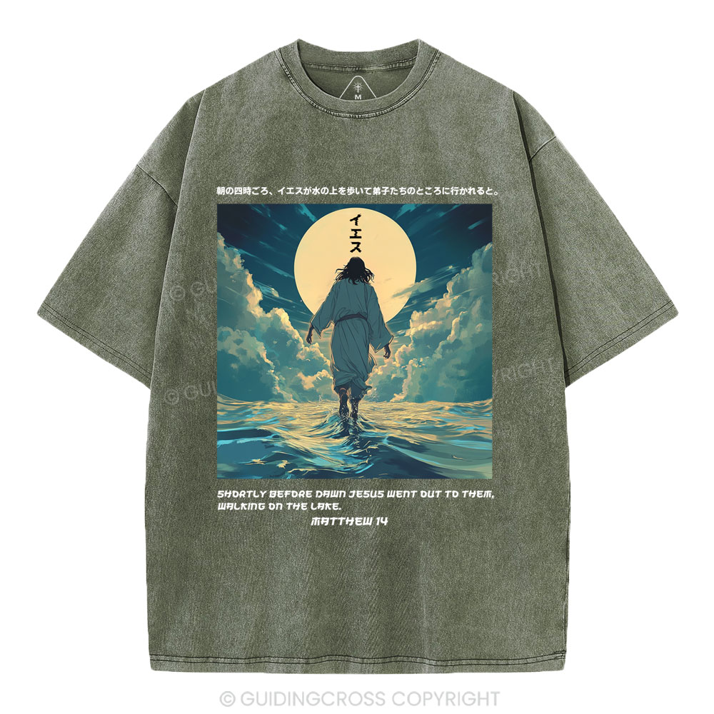 Jesus Walking on Water Chirstian Washed T-shirt