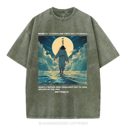 Jesus Walking on Water Chirstian Washed T-shirt