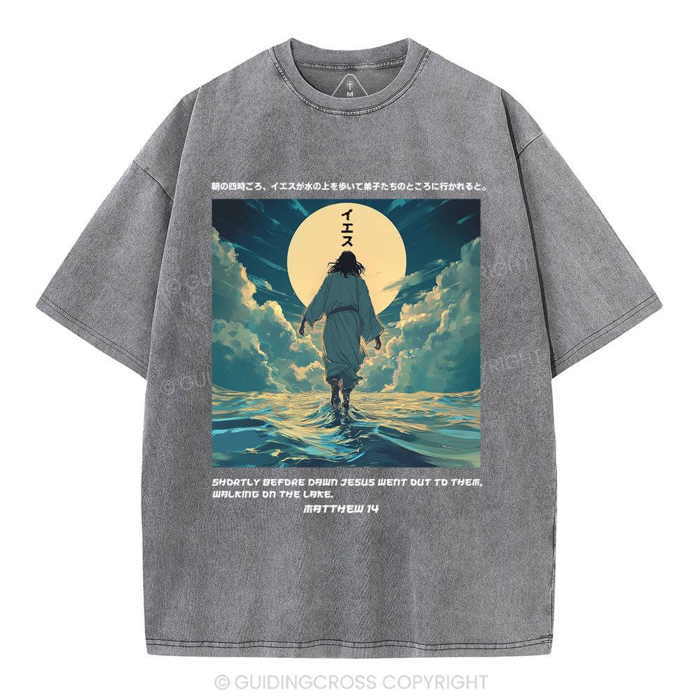 Jesus Walking on Water Chirstian Washed T-shirt