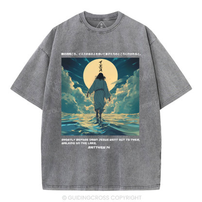 Jesus Walking on Water Chirstian Washed T-shirt