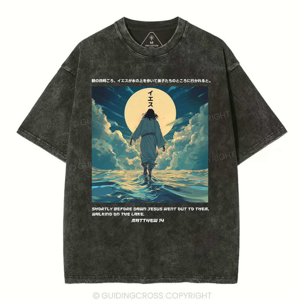 Jesus Walking on Water Chirstian Washed T-shirt