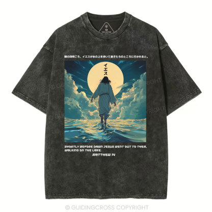 Jesus Walking on Water Chirstian Washed T-shirt