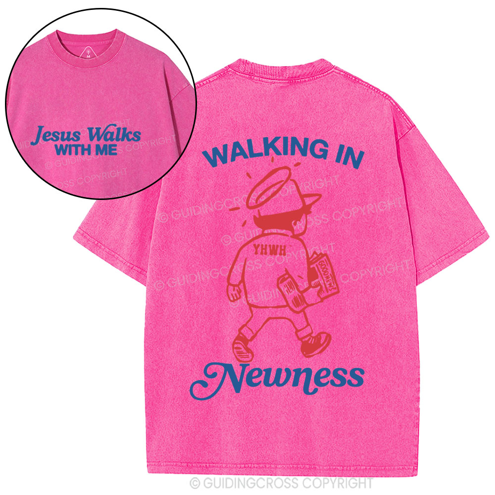 Jesus Walks With Me Chrisian Washed T-Shirt
