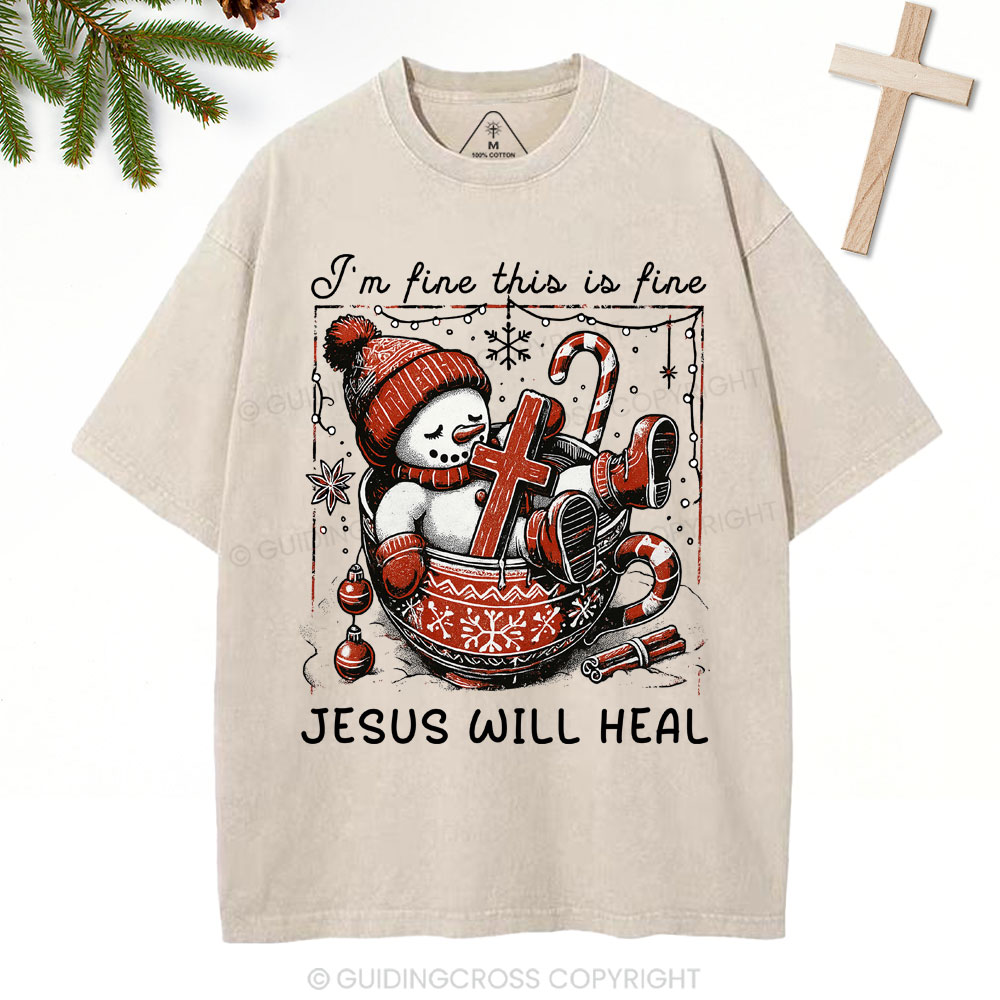 Jesus Will Heal Christian Christmas Washed T-Shirt